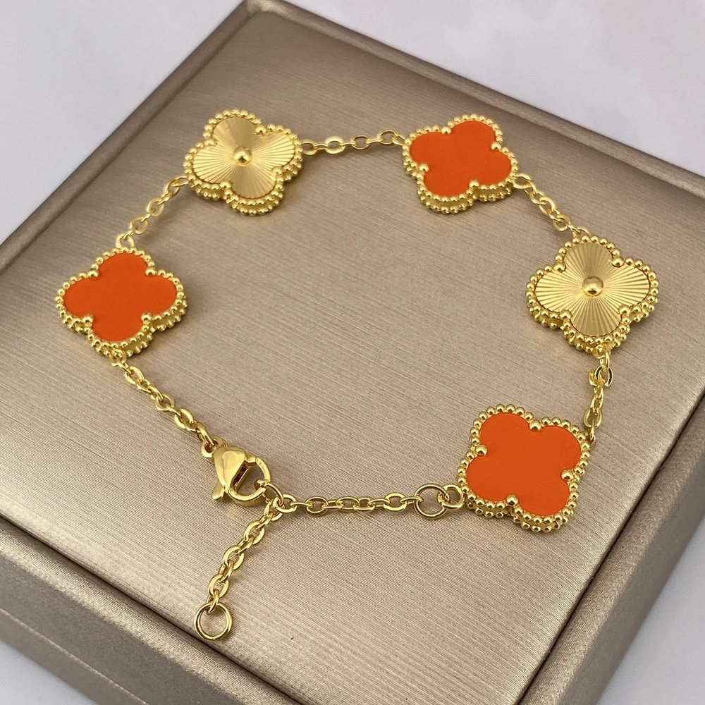 Gold and Orange Floral Bracelet